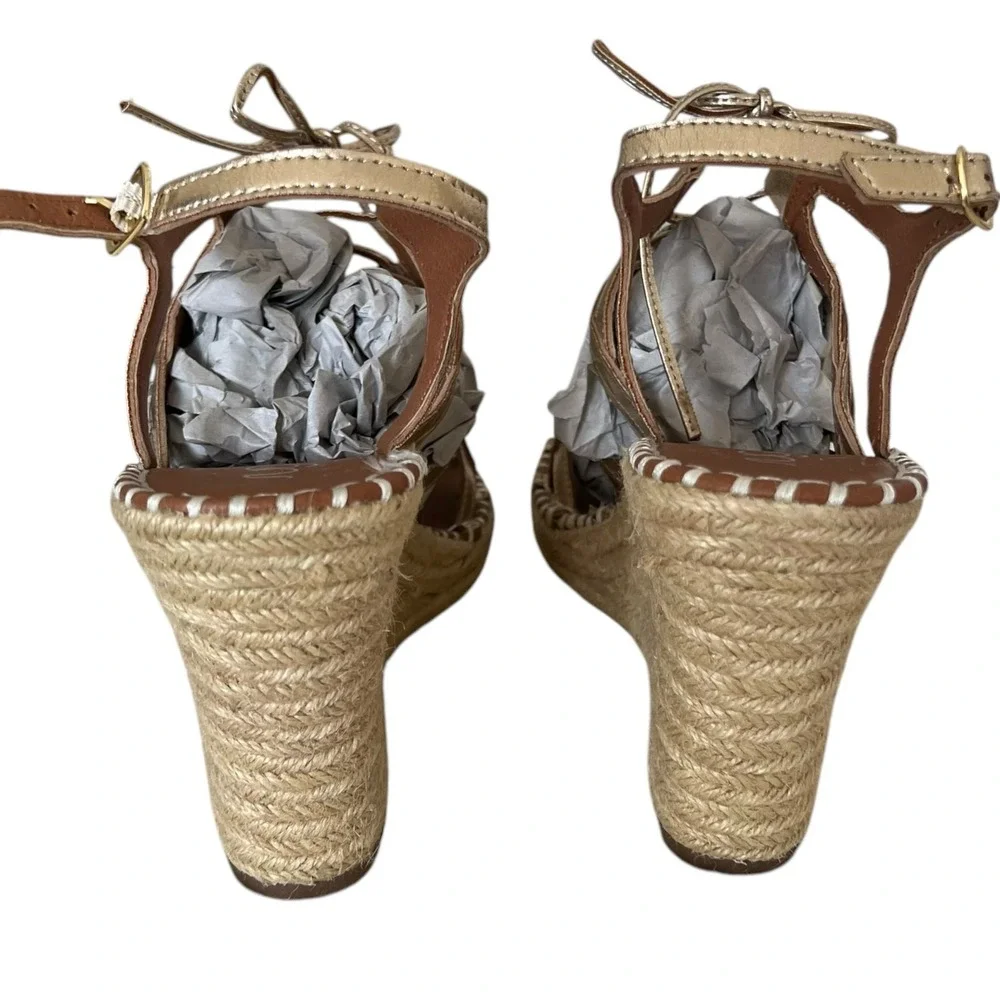 Sugar Hunnies Metallic Gold Strappy‎ Espadrille Wedge Sandals Womens 10M